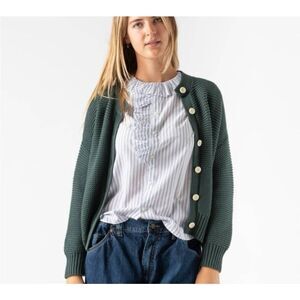 ALEX MILL NICO CHUNKY CARDIGAN - DARK SPRUCE SIZE XS
